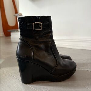 Robert Clergerie Black Leather Wedge Boots